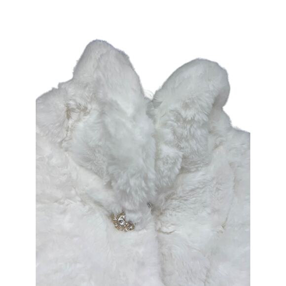 Nina Leonard White Faux Fur Capelet Wrap Jacket Coat Small Button Up Bling New - Picture 6 of 11